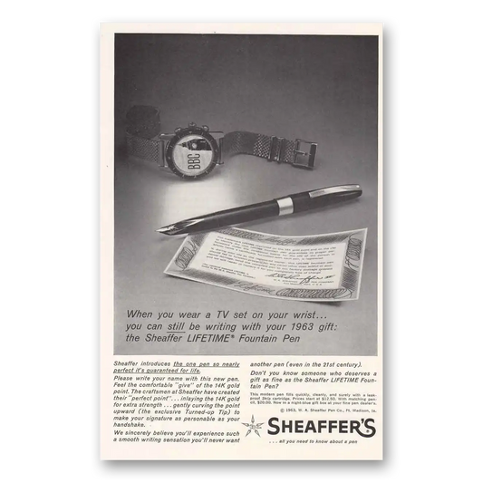 1963 Sheaffers Lifetime Pen TV Set on Your Wrist Vintage Magazine Print Ad