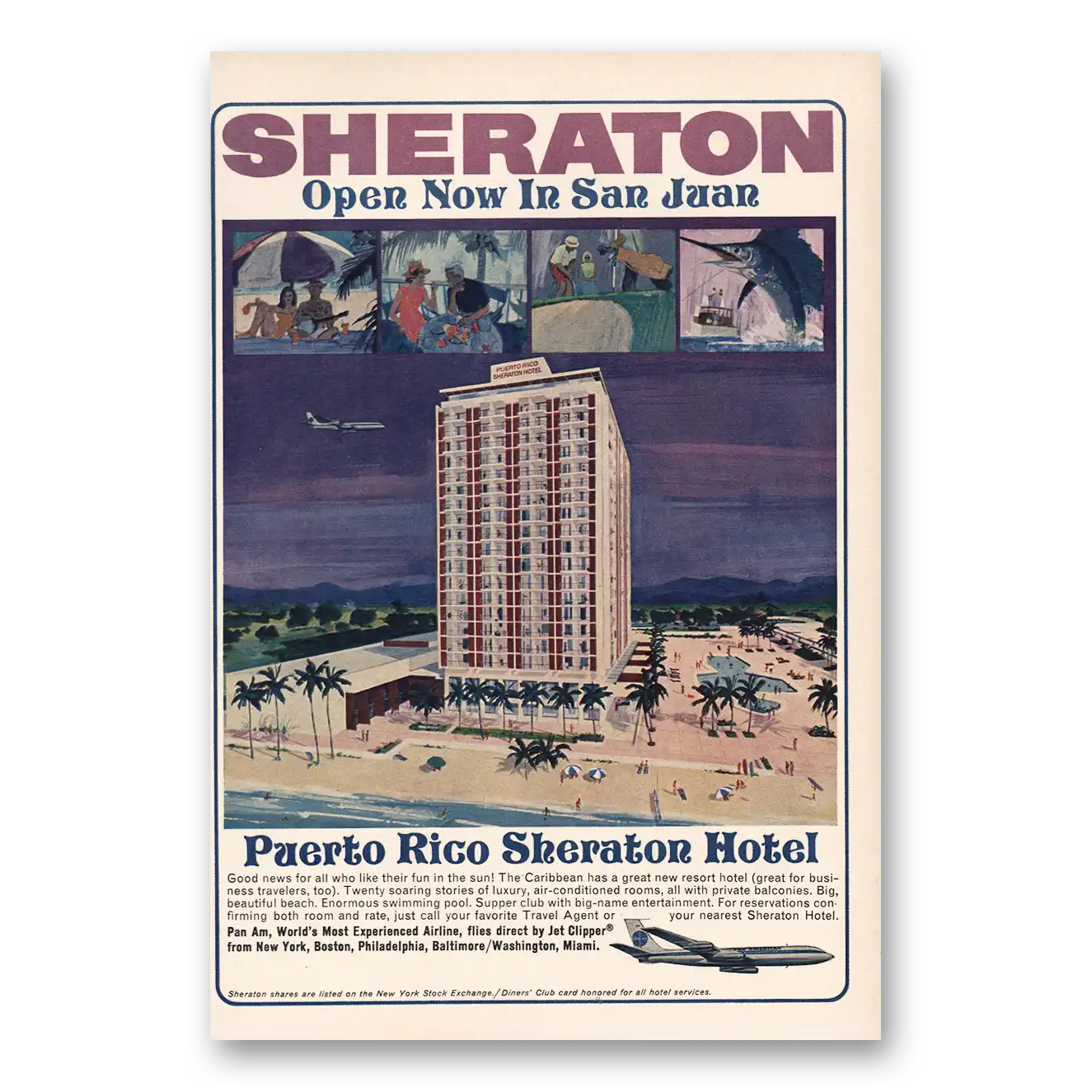 1963 Puerto Rico Sheraton Hotel Open Now In San Juan Vintage Magazine Print Ad