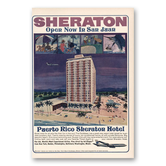 1963 Puerto Rico Sheraton Hotel Open Now In San Juan Vintage Magazine Print Ad