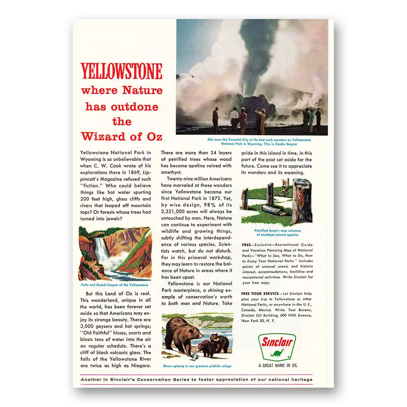 1963 Sinclair Yellowstone Castle Geyser Wizard of Oz Vintage Magazine Print Ad