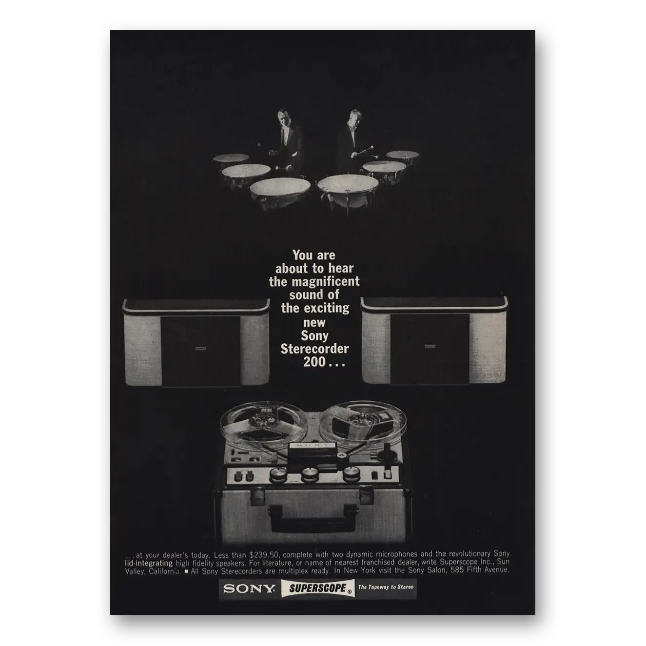 1963 Sony Sterecorder Magnificent Sound Exciting Vintage Magazine Print Ad