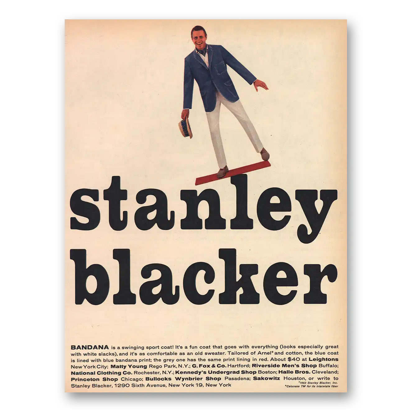 1963 Stanley Blacker Bandana Swinging Sport Coat Vintage Magazine Print Ad