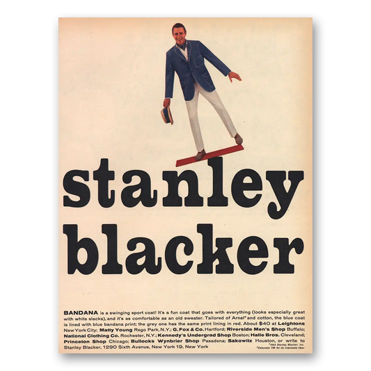 1963 Stanley Blacker Bandana Swinging Sport Coat Vintage Magazine Print Ad