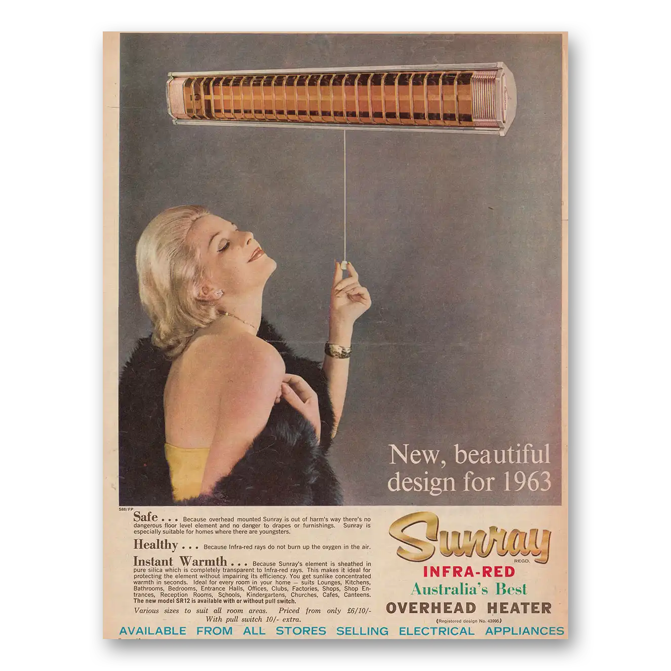 1963 Sunray Infra Red Overhead Heater Australias Best Vintage Magazine Print Ad