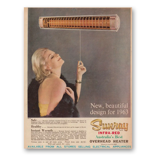 1963 Sunray Infra Red Overhead Heater Australias Best Vintage Magazine Print Ad