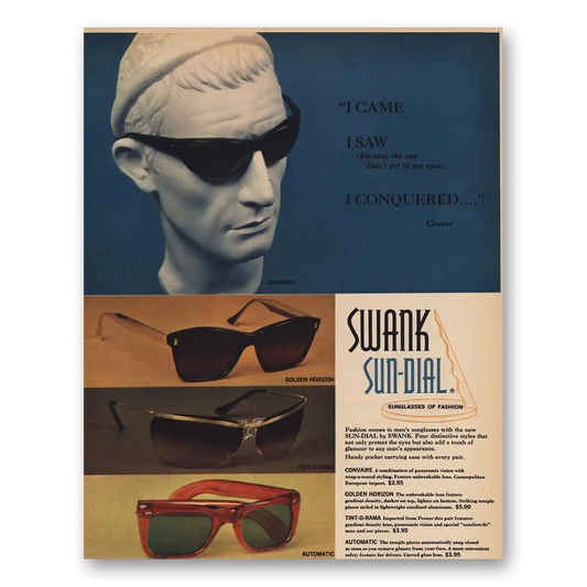 1963 Swank Sun Dial Mens Sunglasses Vintage Magazine Print Ad