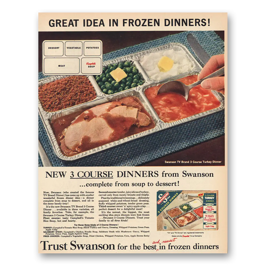 1963 Swanson Frozen Dinners 3 Course Dinners Vintage Magazine Print Ad