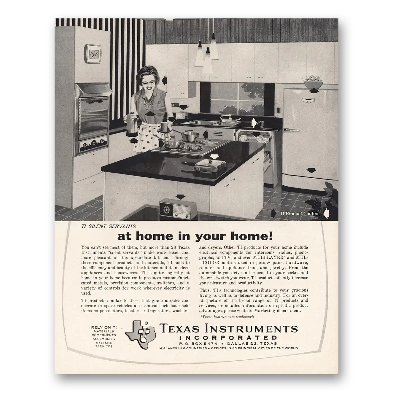 1963 Texas Instruments Silent Servants At Home In Your Home Vintage Magazine Print Ad