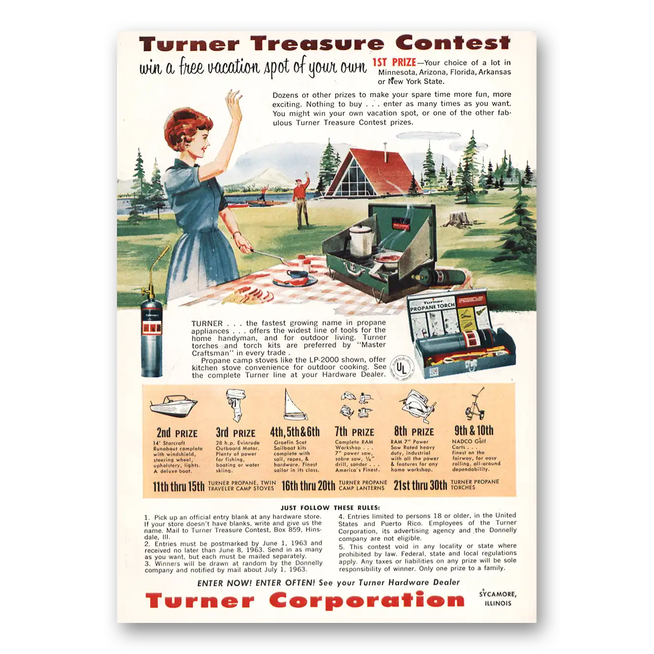 1963 Turner Propane Treasure Contest Vintage Magazine Print Ad