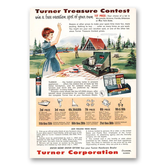 1963 Turner Propane Treasure Contest Vintage Magazine Print Ad