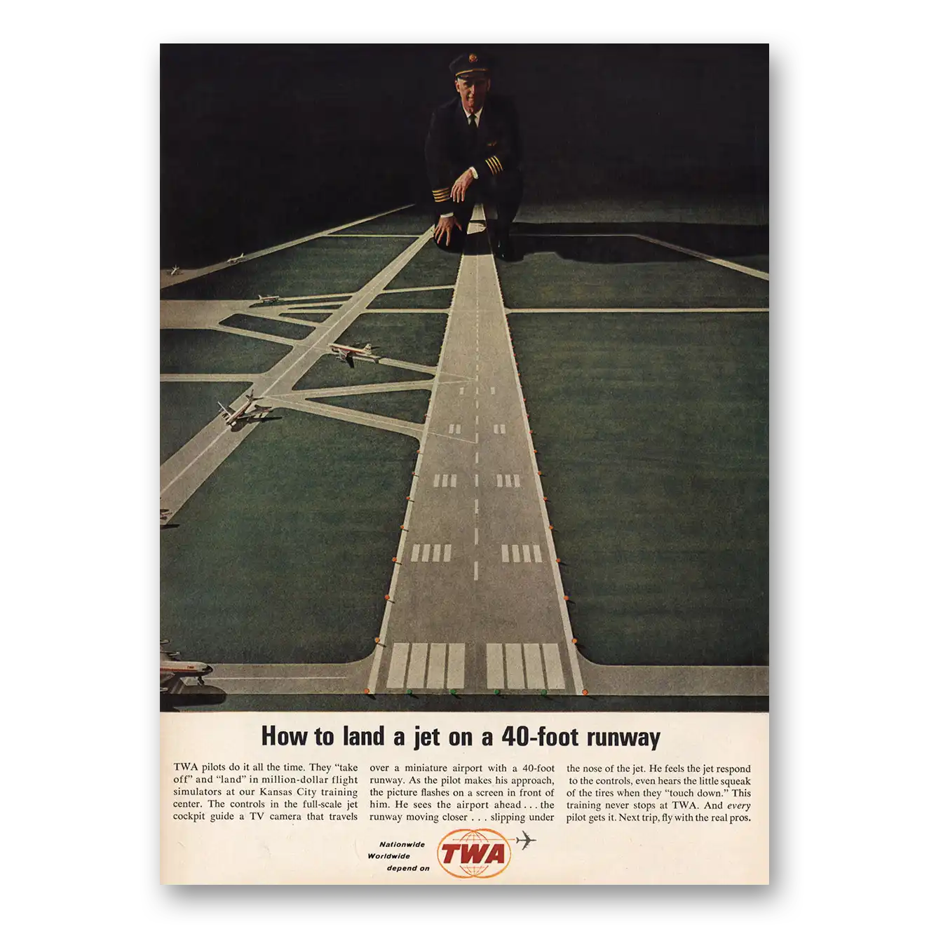 1963 TWA Airlines Land Jet On 40 Foot Runway Vintage Magazine Print Ad