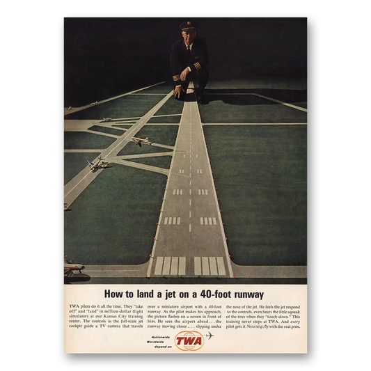 1963 TWA Airlines Land Jet On 40 Foot Runway Vintage Magazine Print Ad