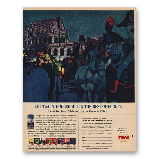 1963 TWA Adventures In Europe Vintage Magazine Print Ad