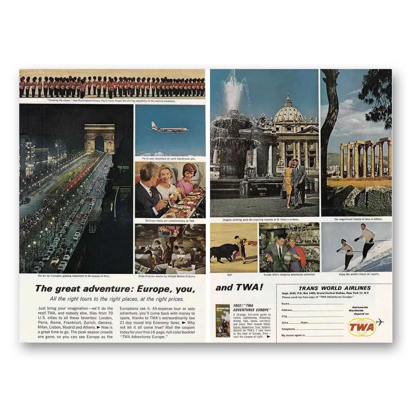 1963 TWA Airlines Arc de Triomphe Star Stream Jets Vintage Magazine Print Ad