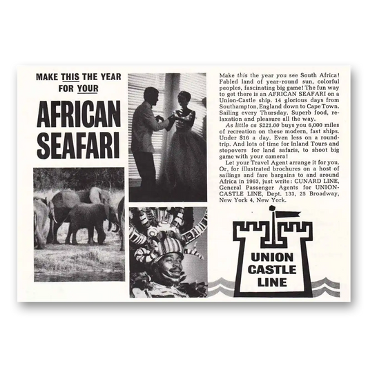 1963 Union Castle Line African Safari Vintage Magazine Print Ad