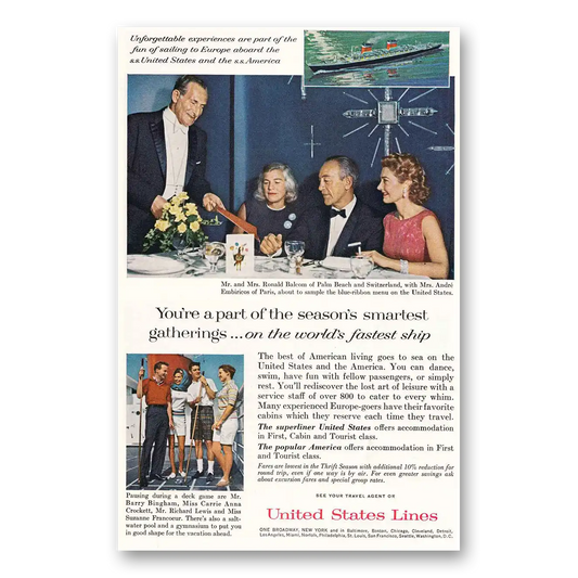 1963 United States Lines World's Fastest Ship Diners Vintage Magazine Print Ad