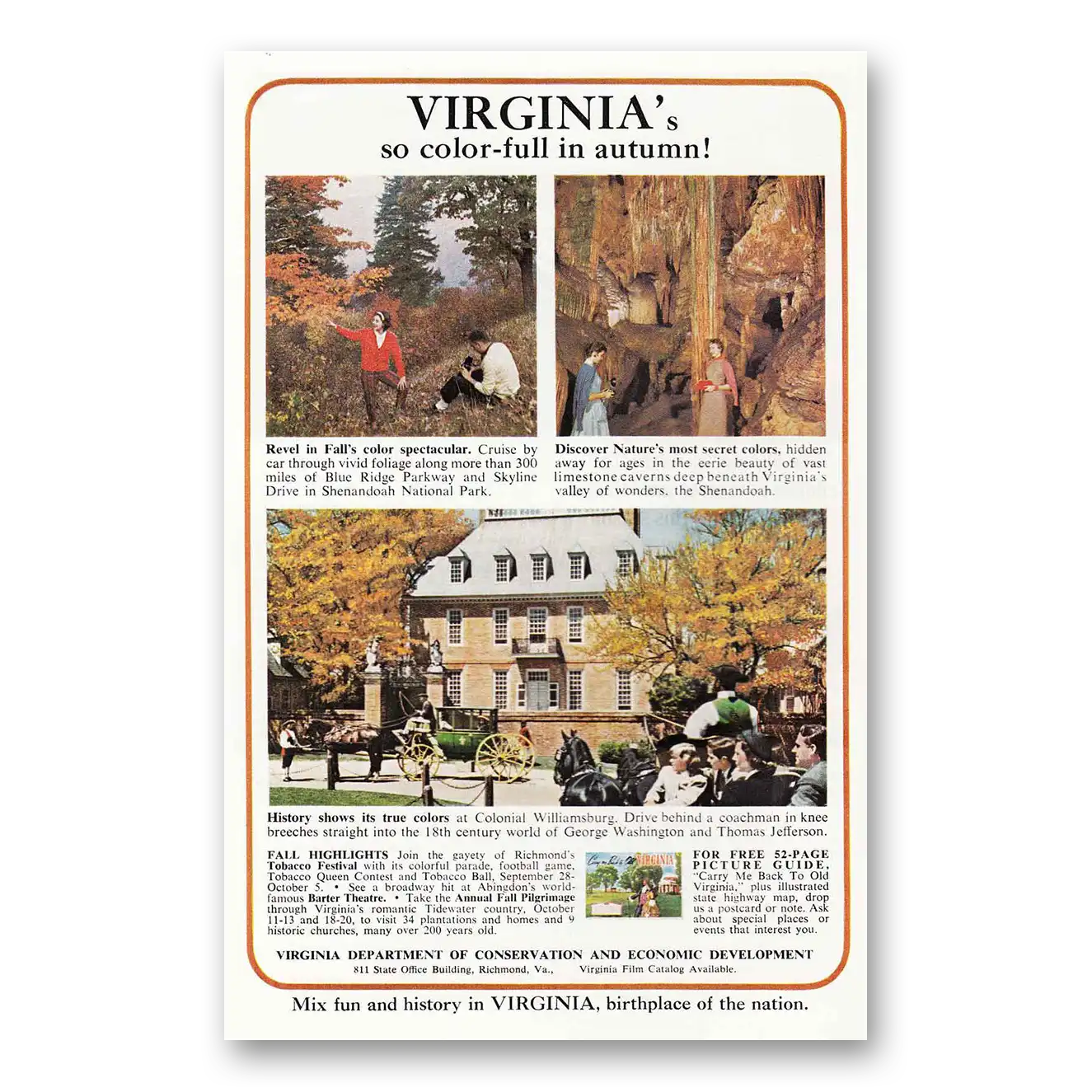 1963 Virginia So Color Full in Autumn Vintage Magazine Print Ad