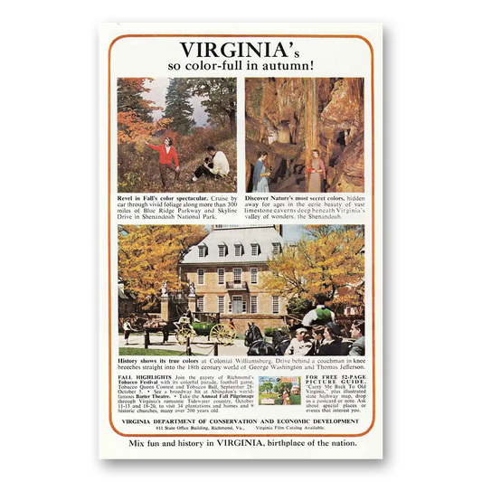 1963 Virginia So Color Full in Autumn Vintage Magazine Print Ad