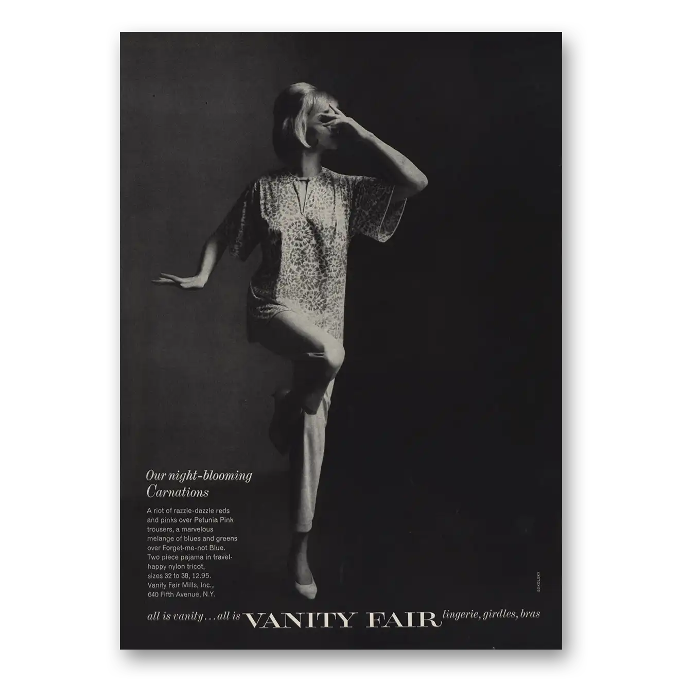 1963 Vanity Fair Undergarments Night Blooming Carnations Vintage Magazine Print Ad