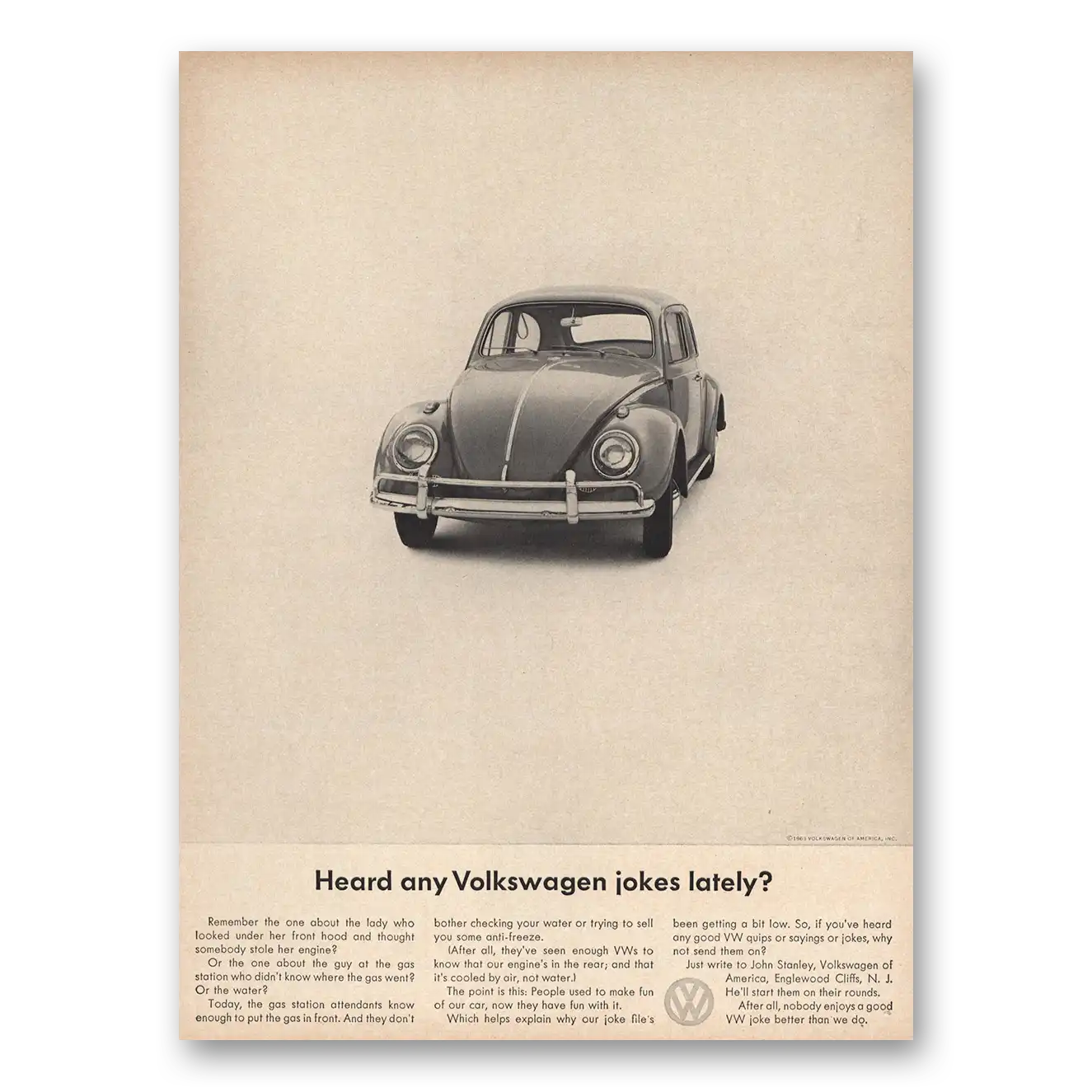 1963 Volkswagen Beetle Heard Any Volkswagen Jokes Lately Vintage Magazine Print Ad