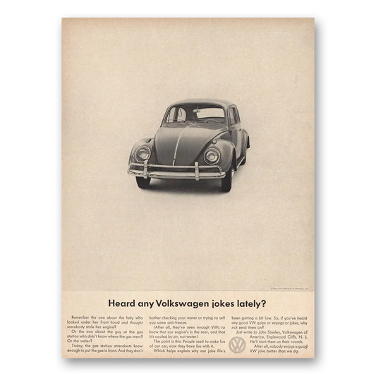 1963 Volkswagen Beetle Heard Any Volkswagen Jokes Lately Vintage Magazine Print Ad