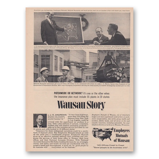 1963 Employers Insurance of Wausau Wausau Story Patchwork or Network Vintage Magazine Print Ad