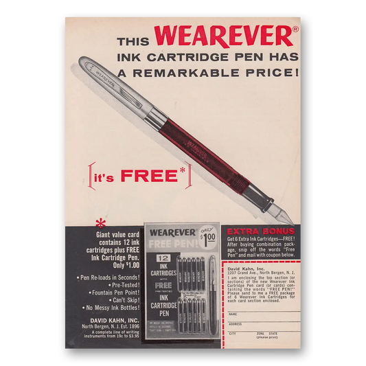 1963 Wearever Pens Wearever Ink Cartridge Pen Has a Remarkable Price Vintage Magazine Print Ad