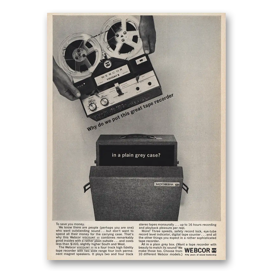 1963 Webcor Stereo Great Tape Recorder Plain Grey Case Vintage Magazine Print Ad