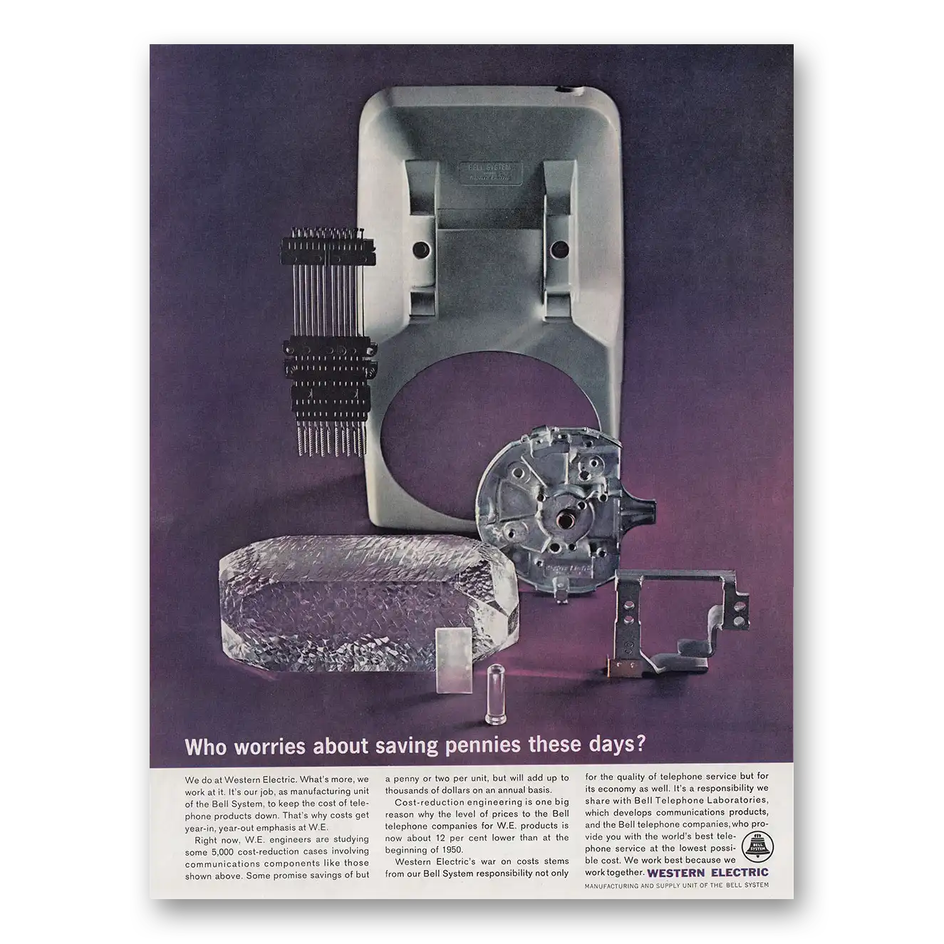 1963 Western Electric Who Worries About Saving Pennies These Days Vintage Magazine Print Ad