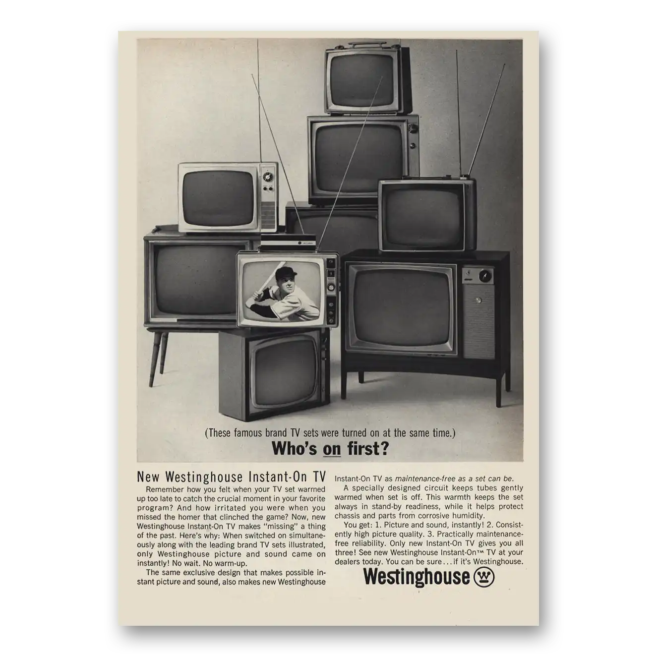 1963 Westinghouse Television Whos On First Vintage Magazine Print Ad