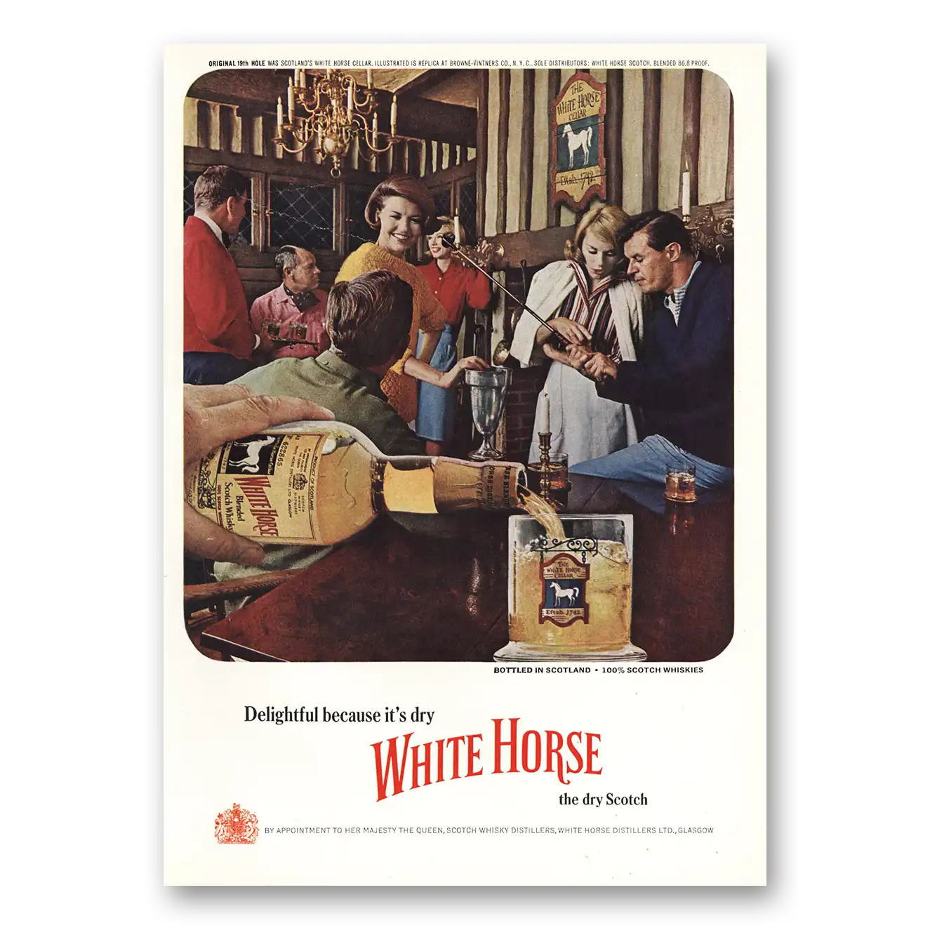 1963 White Horse Scotch Whisky Delightful Because Its Dry Vintage Magazine Print Ad