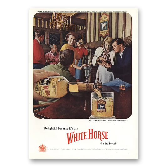 1963 White Horse Scotch Whisky Delightful Because Its Dry Vintage Magazine Print Ad