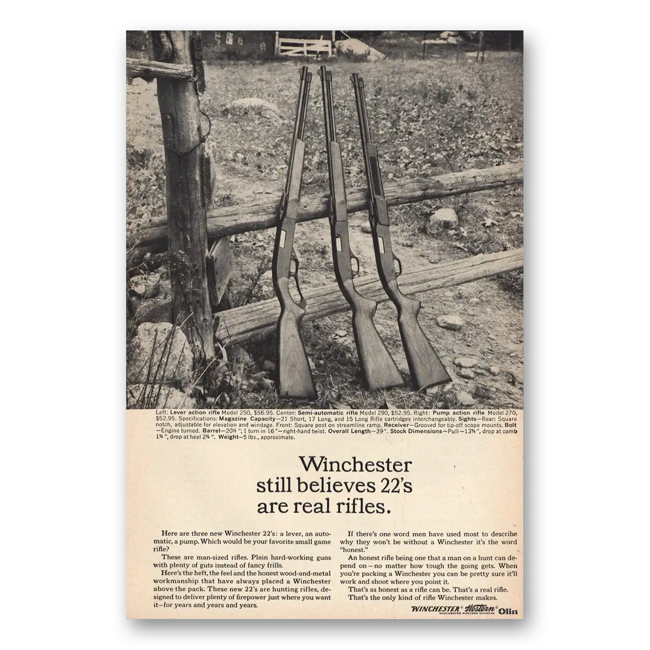 1963 Winchester Repeating Arms Still Believes 22s Are Real Rifles Vintage Magazine Print Ad