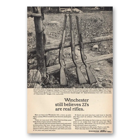 1963 Winchester Repeating Arms Still Believes 22s Are Real Rifles Vintage Magazine Print Ad