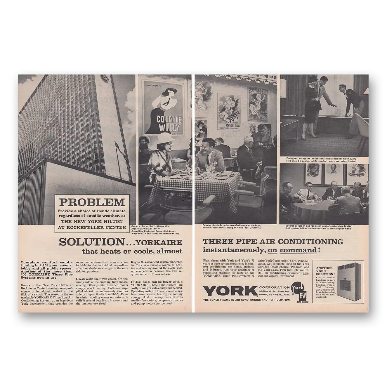 1963 York Air Conditioning Air Conditioner New York Hilton at Rockefeller Center Vintage Magazine Print Ad