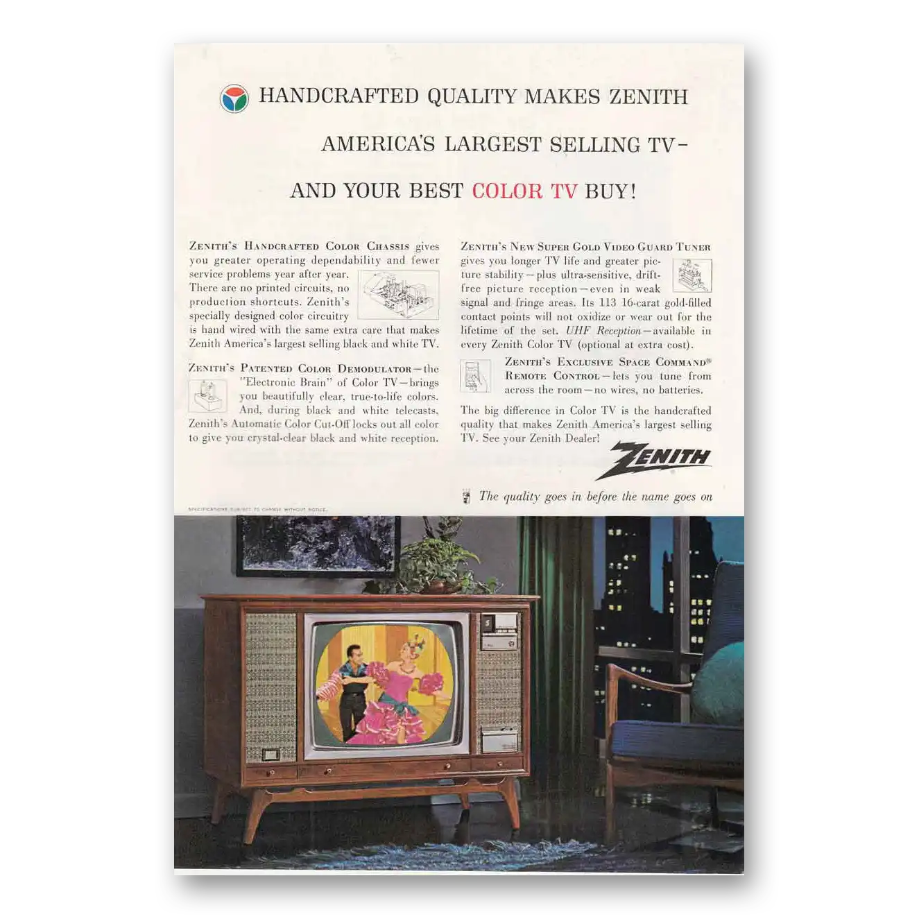 1963 Zenith Television Handcrafted Color Chassis Vintage Magazine Print Ad