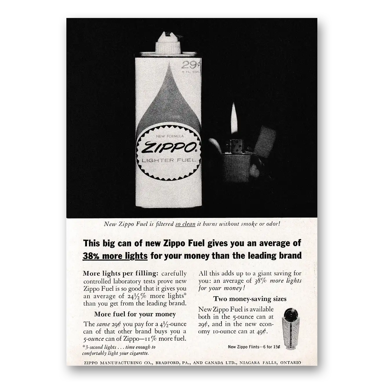 1963 Zippo Lighter Big Can of New Zippo Fuel Vintage Magazine Print Ad