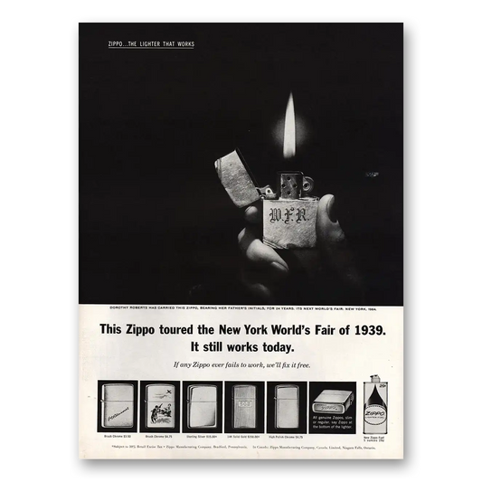 1963 Zippo Lighter Toured the New York Worlds Fair Vintage Magazine Print Ad