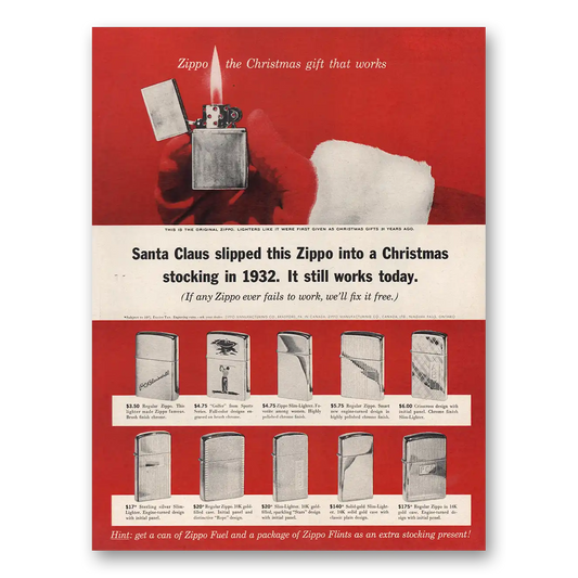 1963 Zippo Lighter Santa Claus Christmas Stocking Vintage Magazine Print Ad