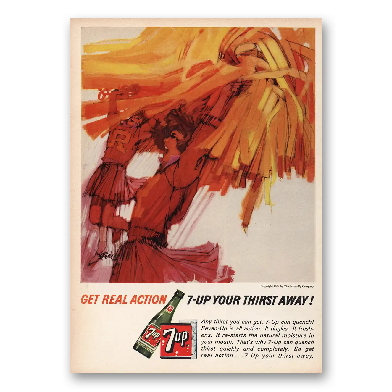 1964 7Up Get Real Action Cheerleaders Vintage Magazine Print Ad