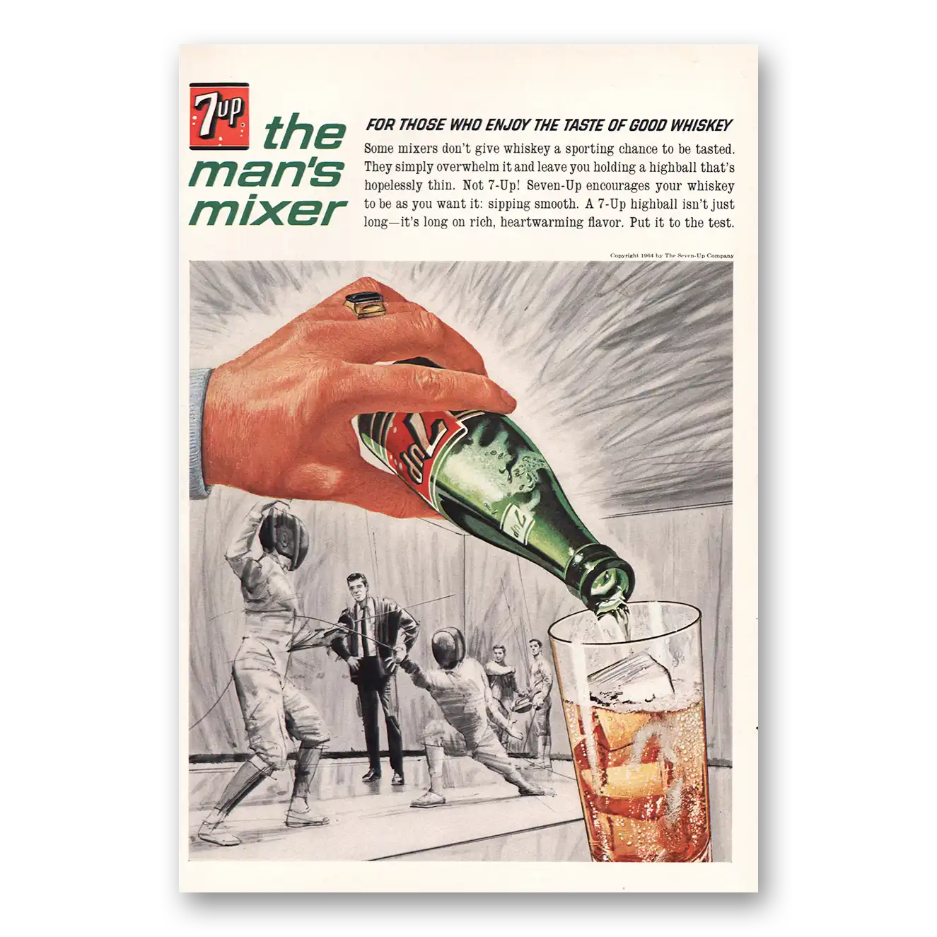 1964 7Up Mans Mixer Fencing Vintage Magazine Print Ad