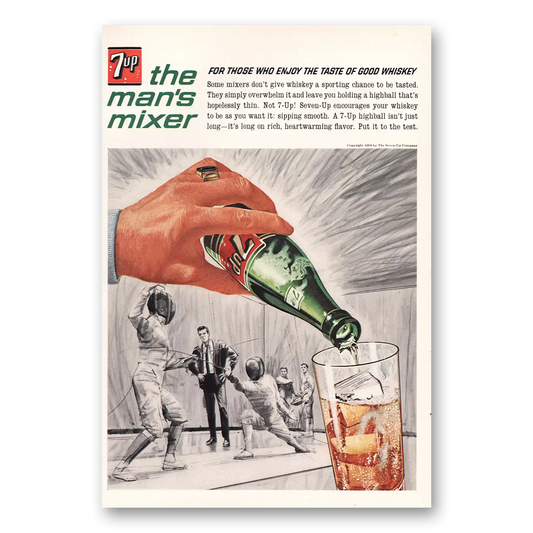 1964 7Up Mans Mixer Fencing Vintage Magazine Print Ad