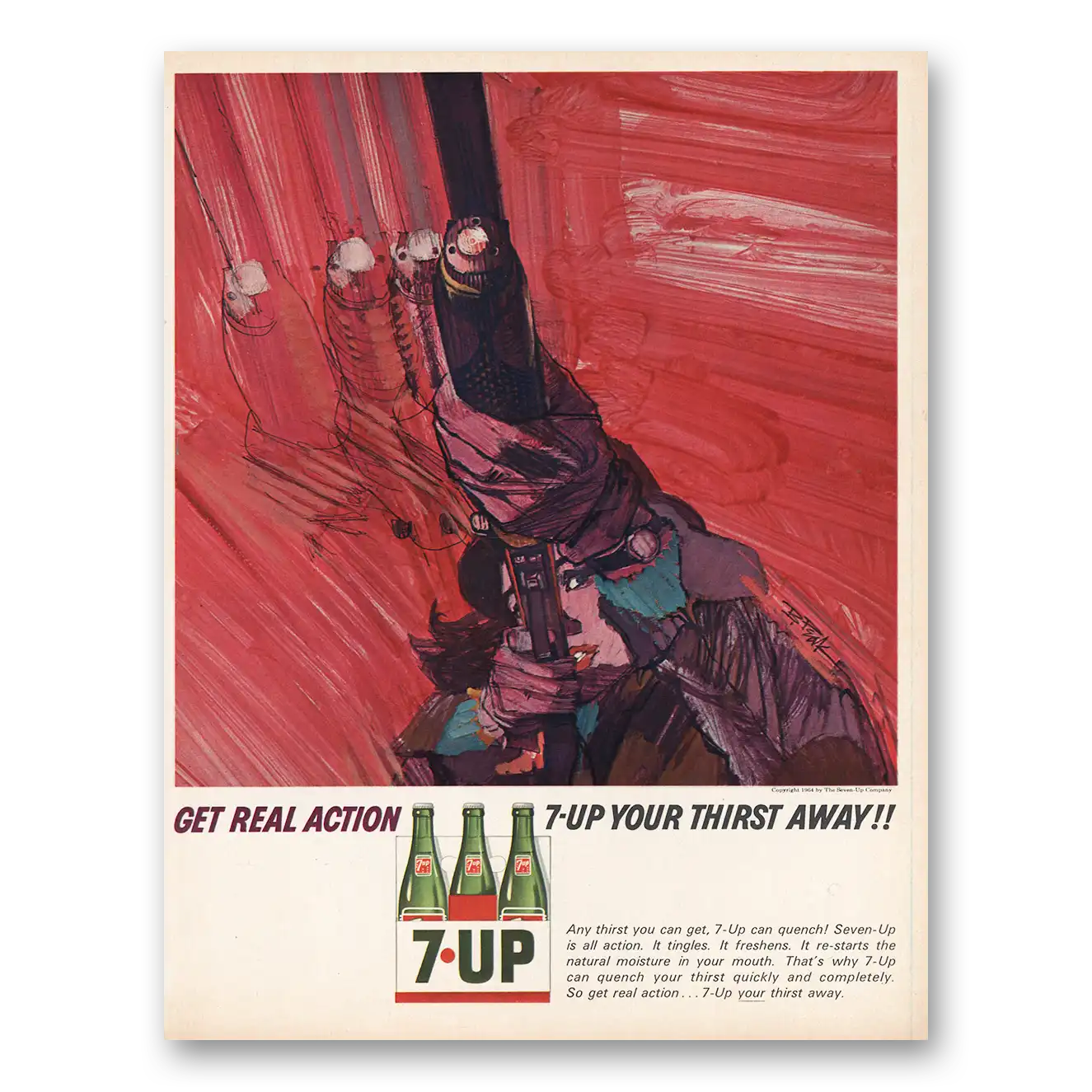 1964 7Up Get Real Action Vintage Magazine Print Ad