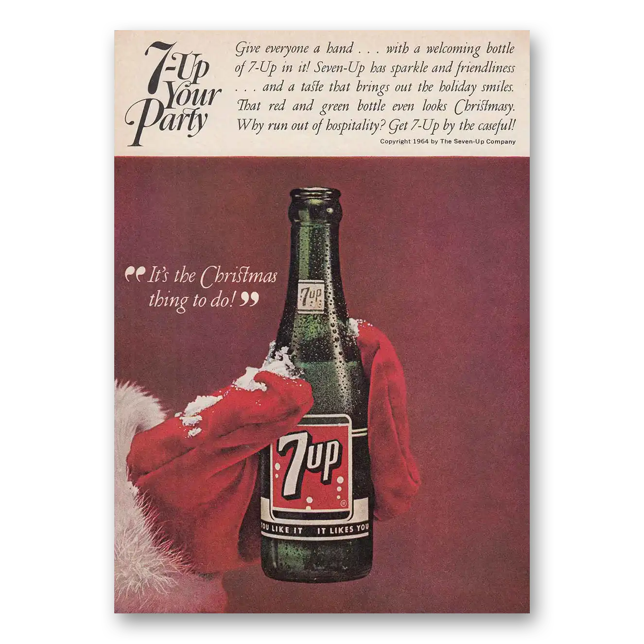 1964 7Up 7Up Your Party Christmas Vintage Magazine Print Ad