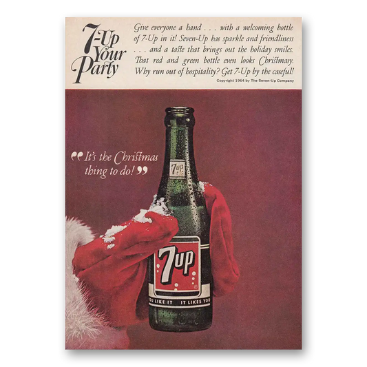 1964 7Up 7Up Your Party Christmas Vintage Magazine Print Ad