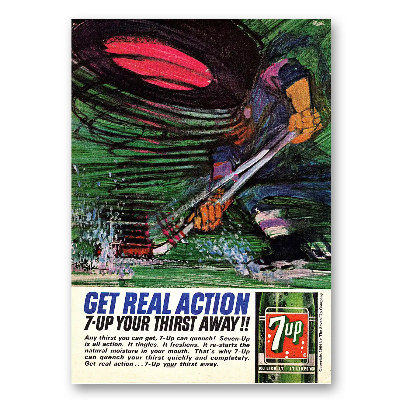 1964 7Up Get Real Action Hockey Vintage Magazine Print Ad