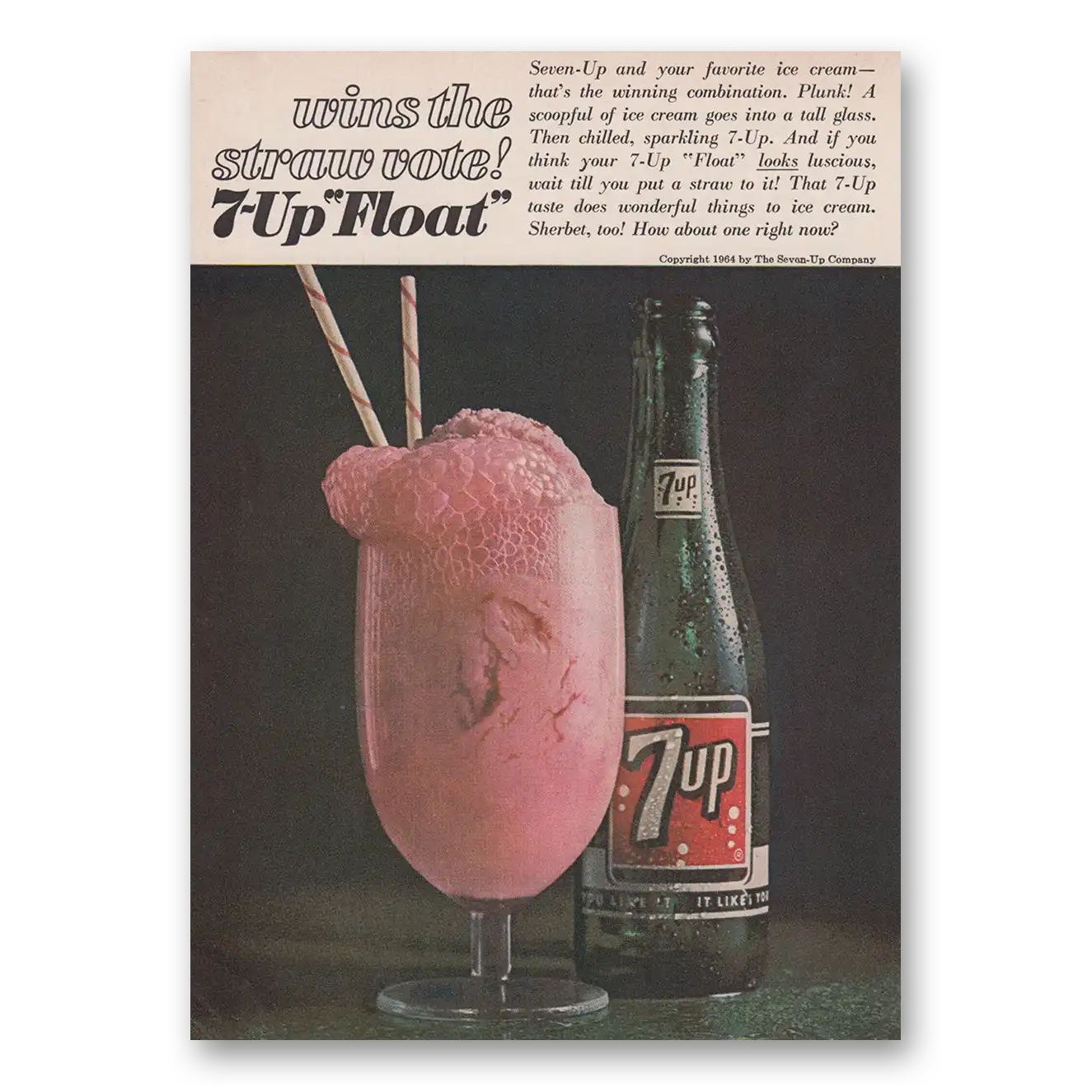 1964 7Up Float Wins the Straw Vote Vintage Magazine Print Ad