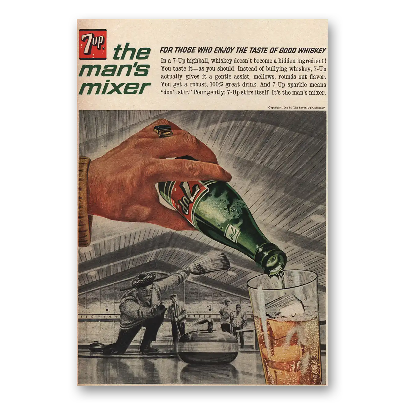 1964 7Up Mans Mixer Curling Vintage Magazine Print Ad