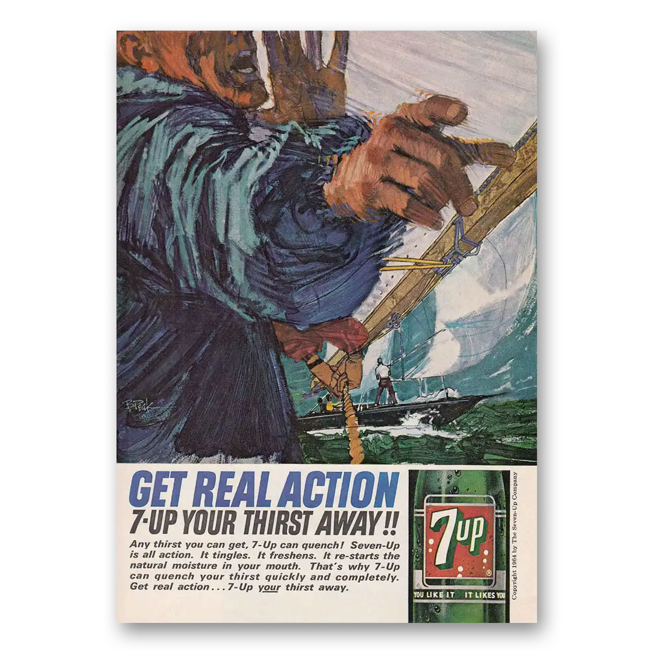 1964 7Up Get Real Action Sail Boat Vintage Magazine Print Ad