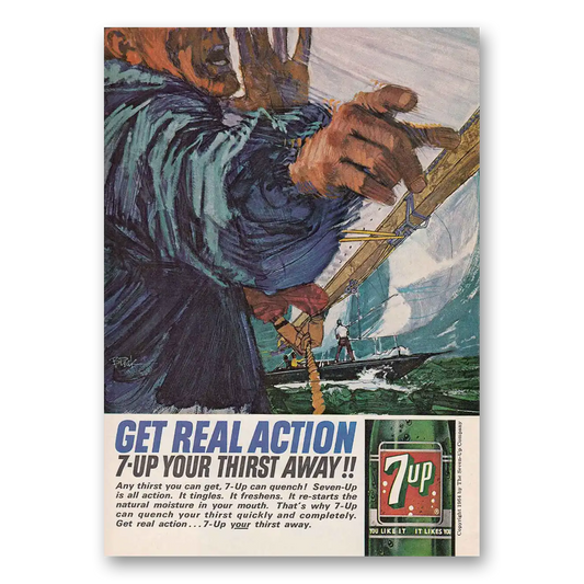 1964 7Up Get Real Action Sail Boat Vintage Magazine Print Ad